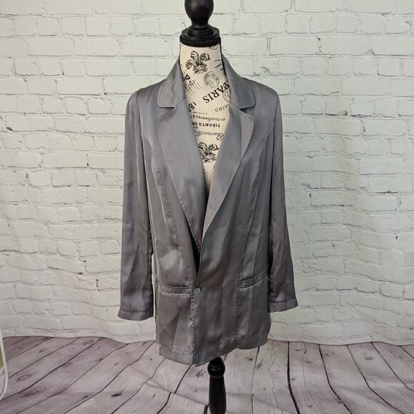 PRINGLE Chrome Gray Satin Blazer Jacket sz 6 - Picture 1 of 6